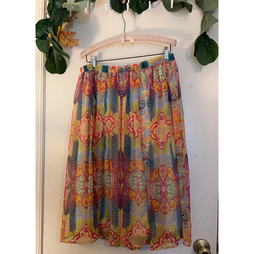 Vintage 90’s Chadwick’s Floral Maxi Skirt Sz Large Elastic Waist Sheer Cottage F - Picture 2 of 9